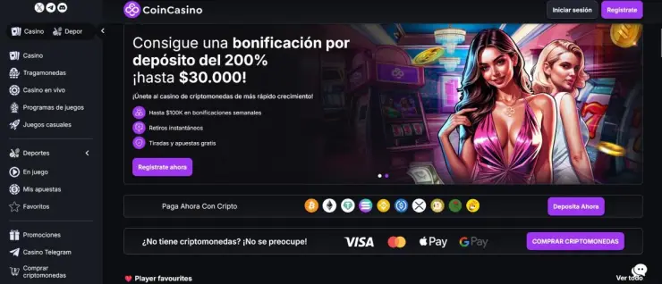 Coin Casino es uno de los mejores crypto casinos con bitcoin en español en 2025.
