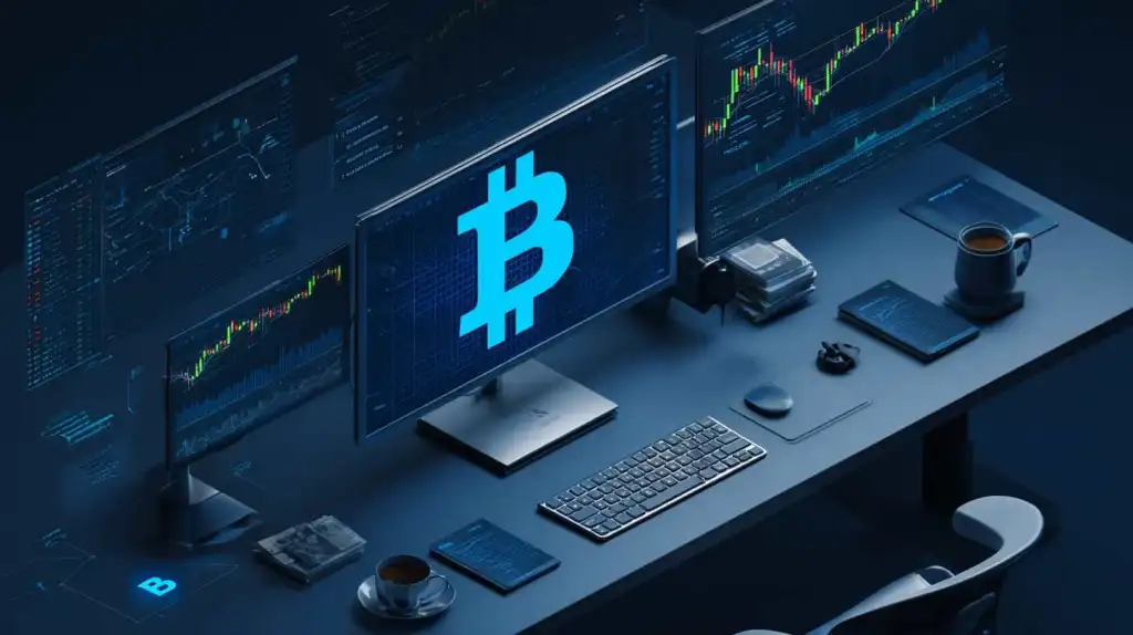 青色のビットコインPC