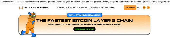 Bitcoin Hyper’s official presale, with staking and official links available.