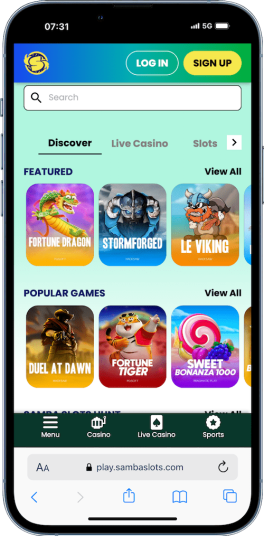 mobile screenshot of the slots collection at Samba Slots for high rollers in Japan