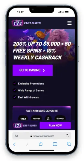 The Fast Slots homepage on mobile.