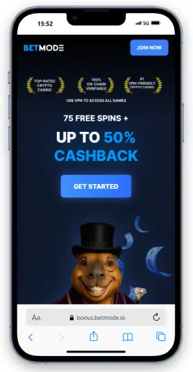 The BetMode homepage on mobile.