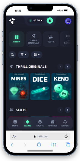 The Thrill homepage on mobile.