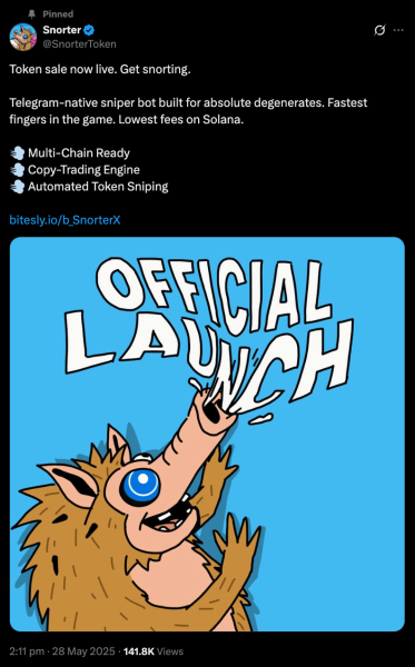 Snorter Token ($SNORT) presale announcement post on X.