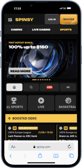 Spinsy mobile sportsbook with bonus offer and boosted odds for afl betting Australia