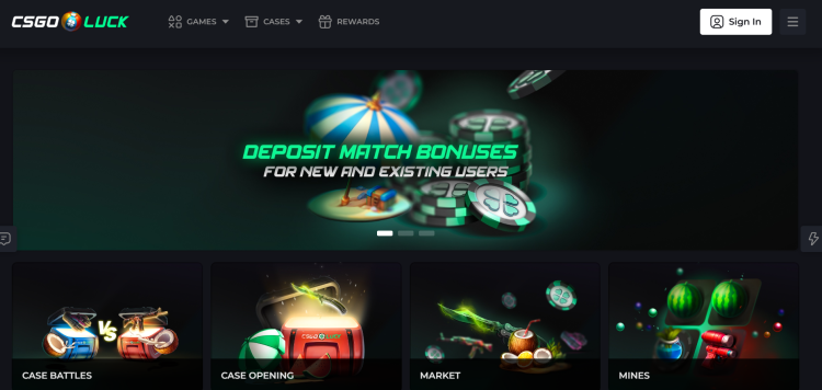 Главная страница сайта CSGOLuck