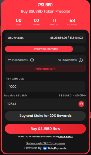 Input how much you'd like to spend on SUBBD tokens.