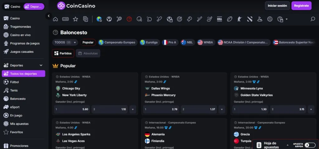 Coincasino es la mejor opción para apostar a baloncesto