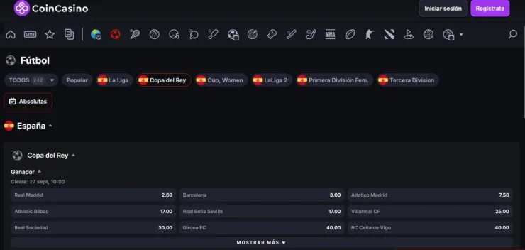 CoinCasino es la mejor casa de apuestas de la Copa del Rey