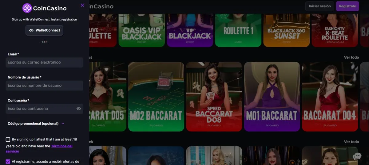 CoinCasino es una excelente opción para jugar a Casino en vivo