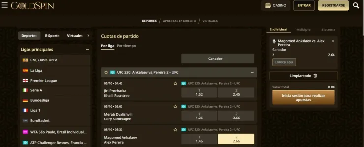 Goldspin te ofrece lo mejor en apuestas de la UFC.