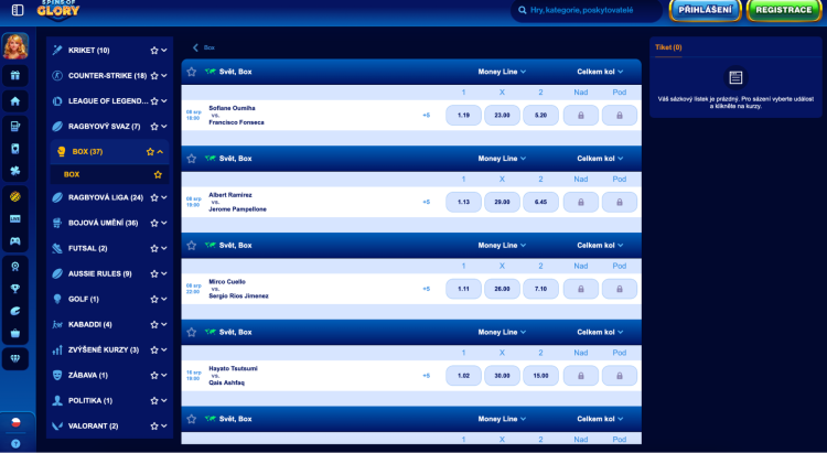 Možnosti sázení na Spins of Glory