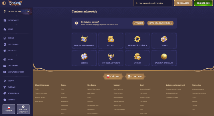 Ukázka zákaznické podpory v DivaSpin