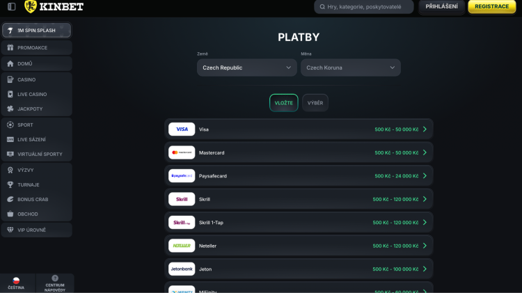 První vklad a výběr platební metody