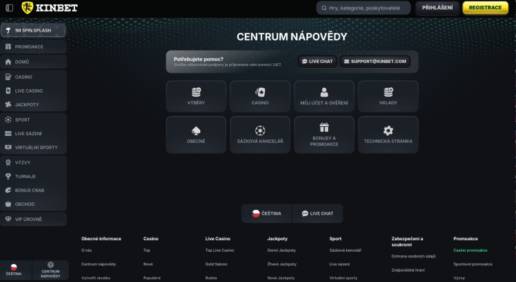 Ukázka zákaznické podpory v Kinbet