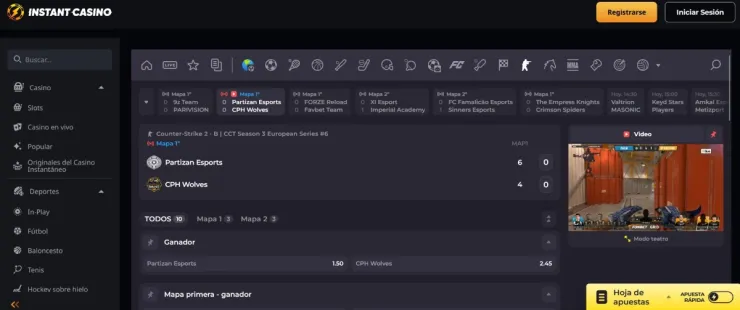 En Instant Casino puedes encontrar bonos para apuestas de los eSports