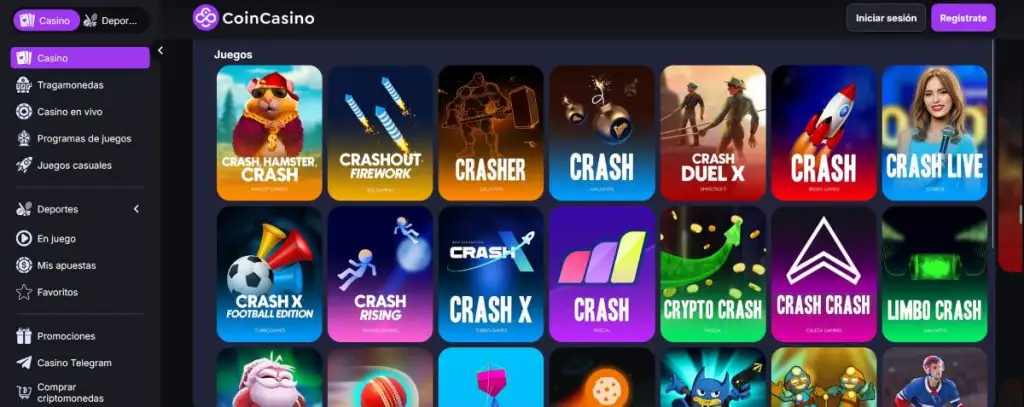 CoinCasino permite elegir entre más de 20 juegos Crash online