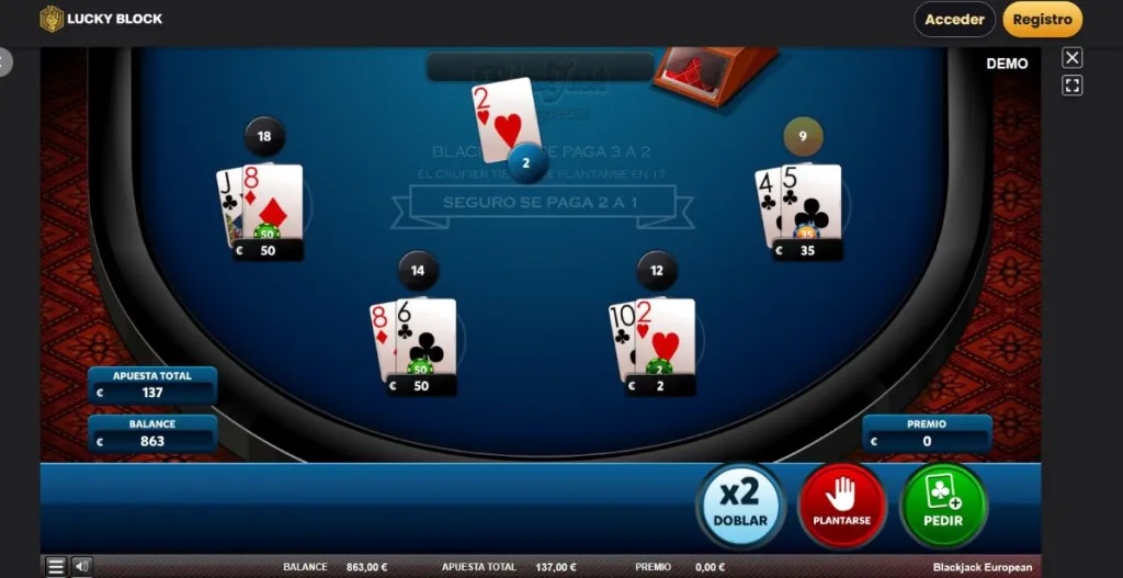 Lucky Block ofrece decenas de mesas de blackjack con criptomonedas