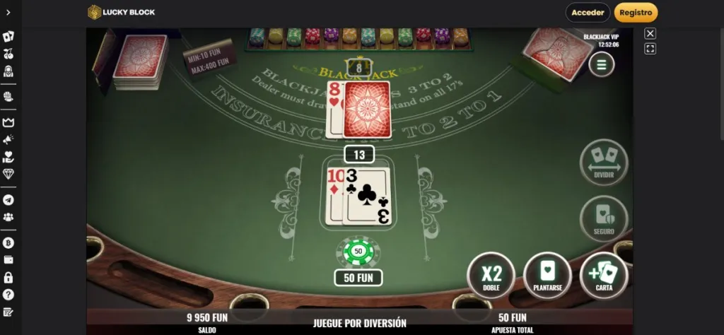 LuckyBlock permite jugar al Blackjack en su versión demo