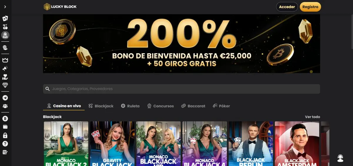 Lucky Block ofrece decenas de mesas de casino live online