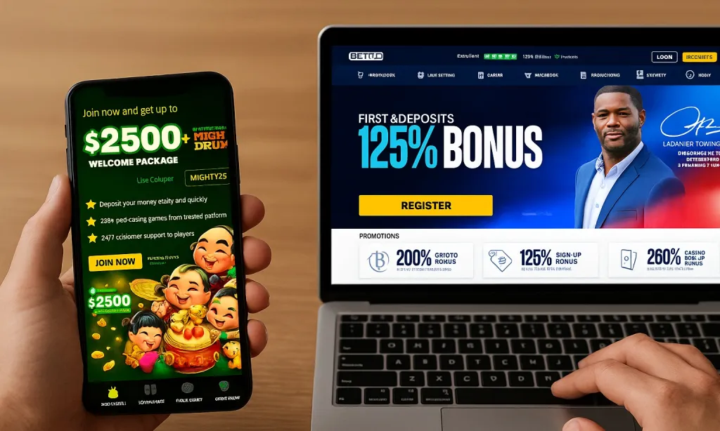 image of a bettor comparing BetUS and alternative sites on laptop and mobile