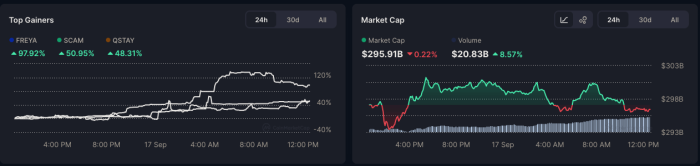 Solana ecosystem tokens performance over 24 hours.