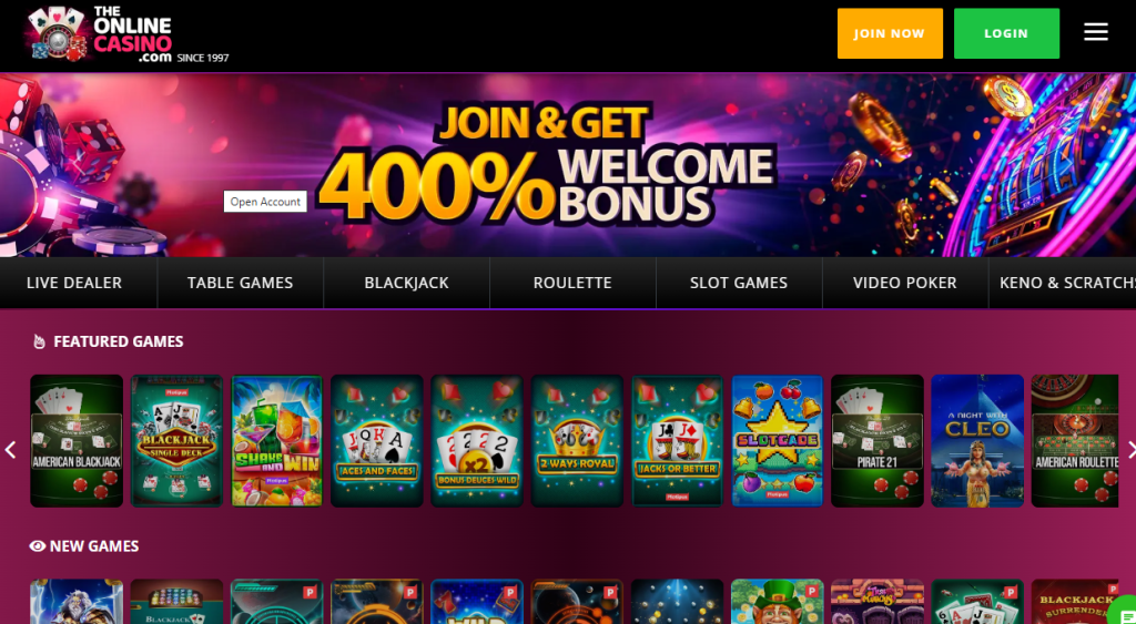 7. The Online Casino – Large Game Selection & Promotions