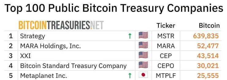 top 5 firmených držiteľov BTC