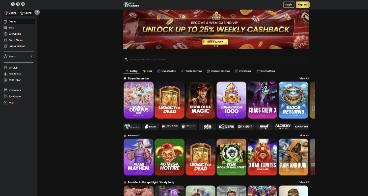 WSM casino žaidimų selekcija