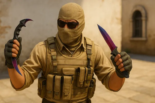 CSGOキャラクターがKarambitやFlip Knifeを構える姿の画像