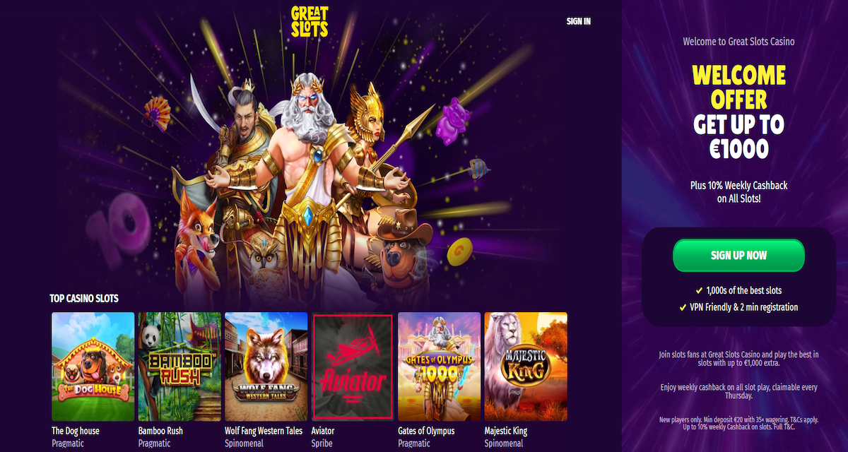 Great Slots - True to its name, it boasts an enormous library of slot games from top-tier and niche providers.