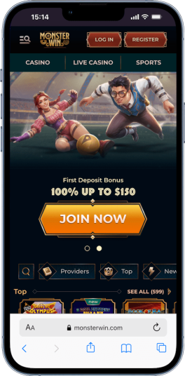 monsterwin casino home page mobile screenshot