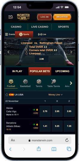 mobile screenshot of monsterwin casino's sports betting page for AU bettors