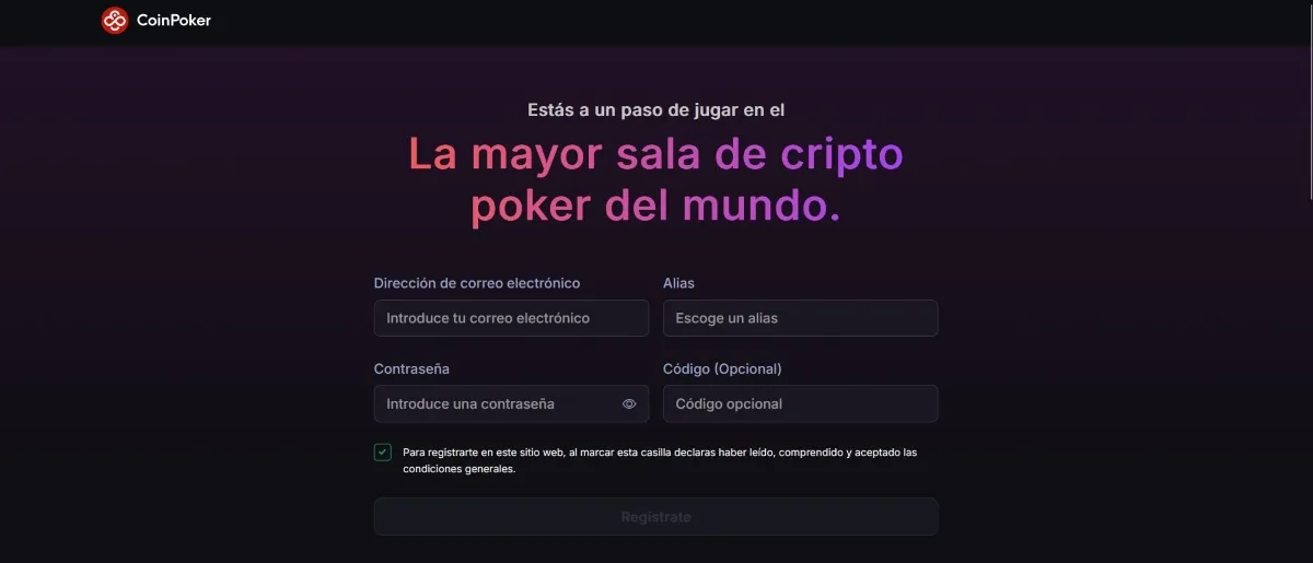 CoinPoker permite registrarse desde el móvil