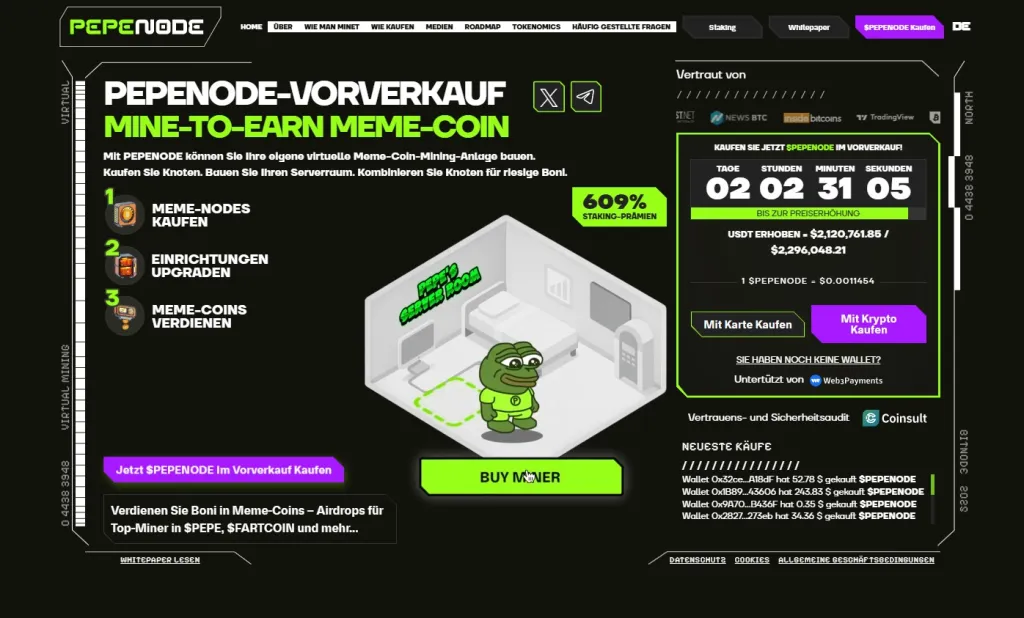 PepeNode (PEPENODE) Presale: Preislogik und Raise