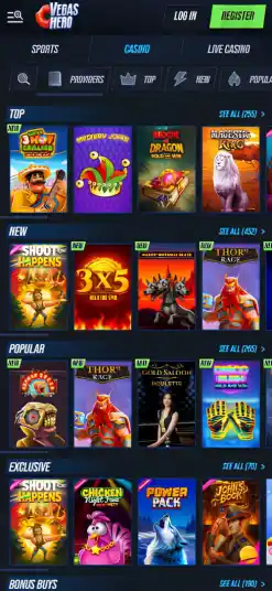 vegas hero non gamstop casino mobile screenshot