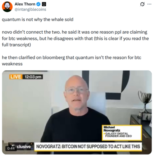 Alex Thorn's X post about the whale sell.