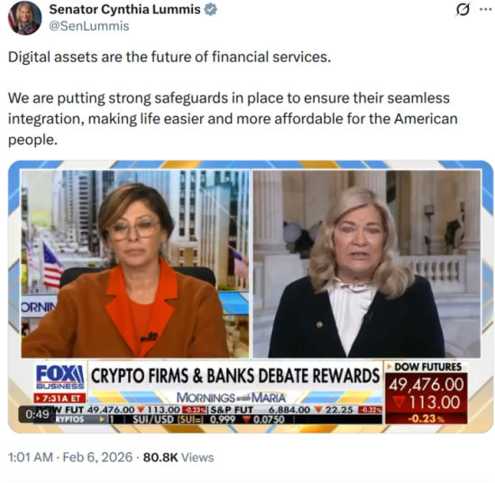 Lummis' X post about banking change. 